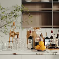 Elegant Wine Bottles And Crystal Glasses In Modern Bar Setup