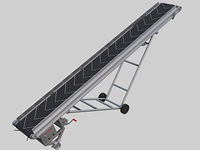 Industrial Inclined Mobile Conveyor Belt With Black Ribbed Surface And Metal Frame 3d model