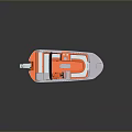 Orange and White Recreational Boat With Open Canopy And Seating Area