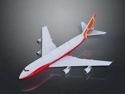 Red and White Aerospace Spacecraft Model With Four Engines Large Wings and Orange Tail 3d model