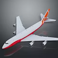 Red and White Aerospace Spacecraft Model With Four Engines Large Wings and Orange Tail