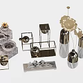 Modern Decorative Ornament Set With Stone Fountain Metal Candle Holders And Flower Vases