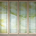 Modern Room Divider Screen With Marble Patterned Glass And Geometric Grid Panels 3d model
