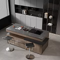 Modern Bar Counter With Marble Top And Black Bar Stools In Open Interior 3d model