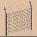 Building Exterior Wall Fence With Barbed Wire Gray Posts Grid Mesh And Slanted Top