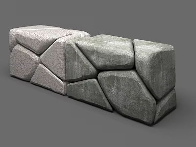 Rustic Stone Wood Decorative Bench With Irregular Shaped Blocks And Natural Texture 3d model