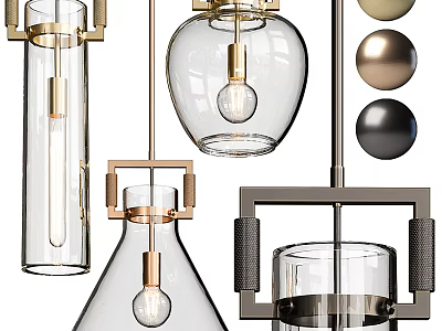 Modern Elegant Pendant Lights With Glass Shades And Metal Frames For Home Decor 3d model