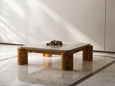 Modern Coffee Table With Glass Top And Wooden Legs In Bright Room With Natural Light 3d model