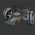 Mechanical Device with Large Spoked Wheels Metal Wooden Frame Central Circular Console Support Stands