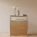 Modern Chest Of Drawers With Metal Frame Brown Drawers And Table Lamp On Top