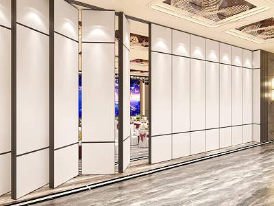 Modern Banquet Hall With Movable Partitions Open Doors And Decorative Ceiling 3d model