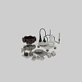 Modern Decorative Ornament Set With Ceramic Bowls Vases Metal Spheres And Geometric Trays