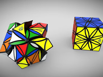 Colorful Rubik's Cubes Display Twisted Intricate Geometric Shapes And Complete Cube 3d model