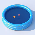 Blue Inflatable Swimming Pool With Cartoon Patterns And Small Toys Inside 3d model