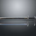 Classic Silver Sword With Black Handle On Reflective Metal Surface