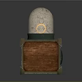 Wooden Box With Metal Corner Decorations Green Panel And Cracked Sphere