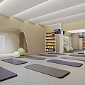 Modern Fitness Studio With Yoga Mats Colorful Exercise Balls Shelves And Bright Light Strips
