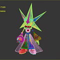 Game And Movie Character With Blue Star Shaped Head Red Eyes Black Cape Red Boots
