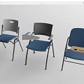 Folding Office Chairs with Mesh Backrests Blue and Gray Writing Tablets 3d model
