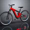 Red And Black Mountain Bike With Large Alloy Wheels And Front Suspension Fork