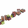 Cute Stuffed Dolls Displayed With Various Board Game Boxes Collection 3d model
