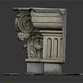 Cartoon Scene Showcasing Intricate Stone Pedestal With Scroll Leaf Carvings Red Fallen Leaves Gray Platform