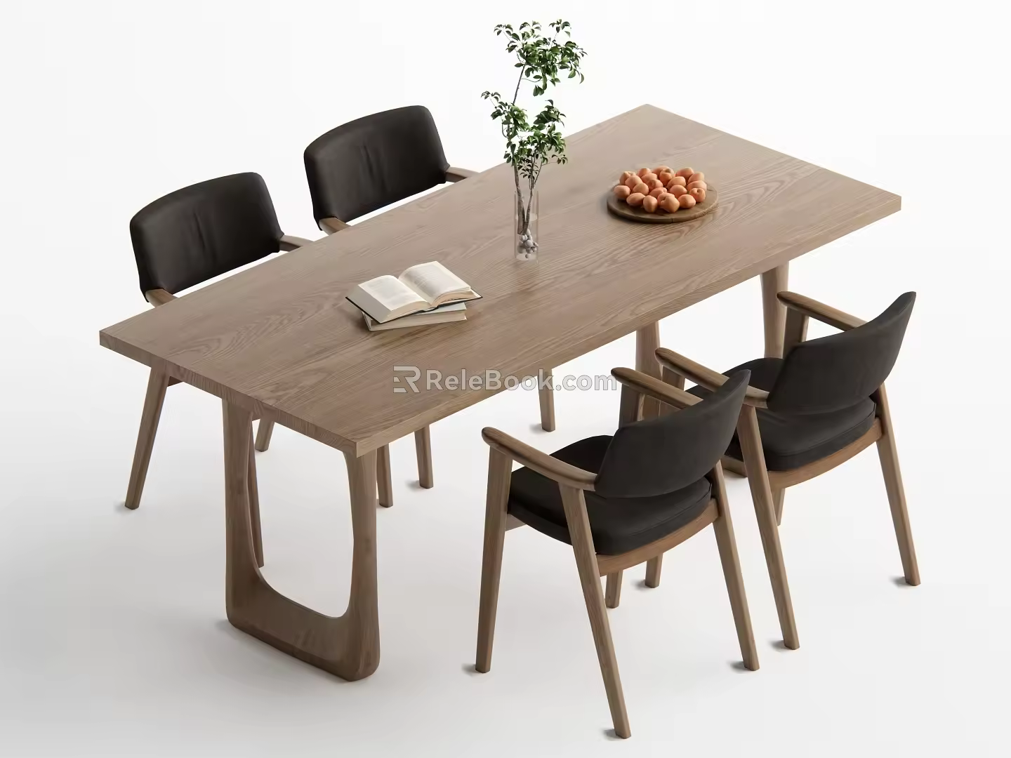 Log style dining table and chair combination 3d model