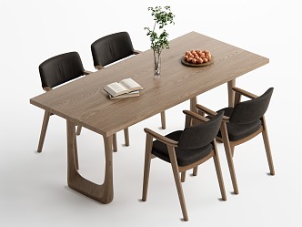 Log style dining table and chair combination 3d model