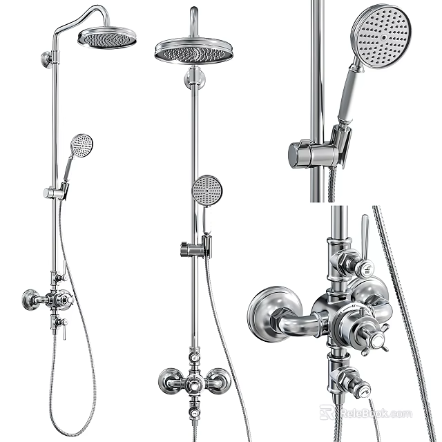 Modern Stainless Steel Bathroom Faucet Collection With Handheld And Fixed Shower Attachments 3d model 