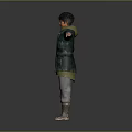 Game and Movie Character in Green Jacket with Arms Extended Standing Posture