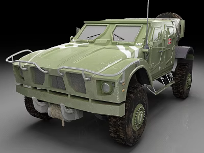 Green Military Off Road Vehicle With Front Bumper And Large Tires 3d model