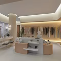Modern Clothing Store Interior Design With Mannequin Display Tables And Plants