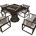 Chinese Style Square Table and Chair Set with Solid Wood Frame and Cushioned Back Chairs 3d model