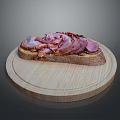 Fresh Animal Meat Slices on Bread Over Round Wooden Chopping Board