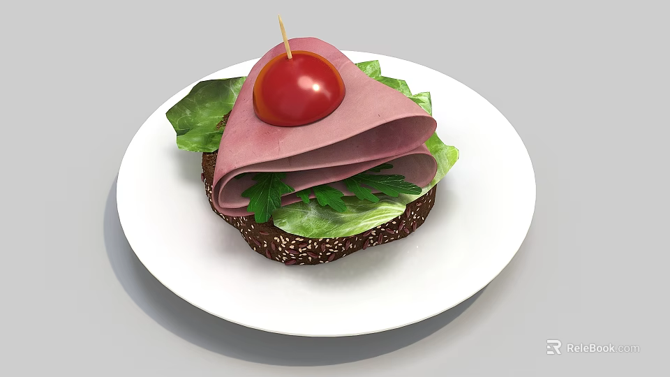 Delicious Ham Sandwich with Fresh Lettuce Tomato and Sesame Seeds Bread 3d model 