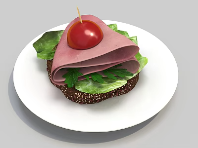 Delicious Ham Sandwich with Fresh Lettuce Tomato and Sesame Seeds Bread 3d model