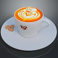 Stylish White Coffee Cup With Heart Latte Art And Coffee Beans On Saucer
