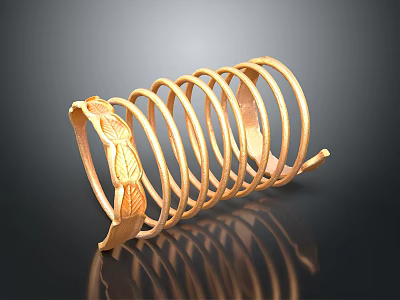 Golden Sculpture Carving With Intricate Circular Rings And Leaf Decorations 3d model
