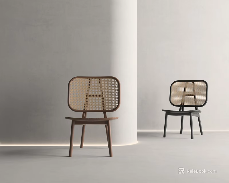 Modern Leisure Chairs With Woven Backrest In Brown And Black For Minimalist Space 3d model 
