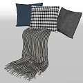 Cozy Decorative Throw Pillows in Blue Black White Checkered and Gray with Striped Blanket