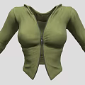 Women's Green Fitted Jacket With Front Zipper And Long Sleeves Casual Style