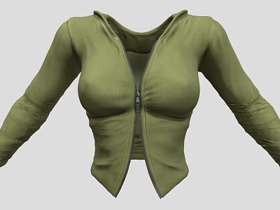 Women's Green Fitted Jacket With Front Zipper And Long Sleeves Casual Style 3d model