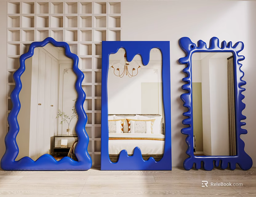 Blue Decorative Mirrors with Irregular Shape for Modern Interior Design 3d model