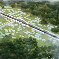 Aerial Planning of Community Area with Green Spaces Building Layout and Road Network