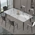 Modern Dining Table Set With Marble Top Six Grey Chairs And Window View Interior 3d model