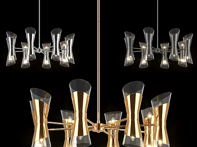 Modern Glass Chandelier With Golden Metal Frame And Illuminated Shades 3d model
