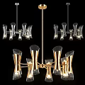 Modern Glass Chandelier With Golden Metal Frame And Illuminated Shades