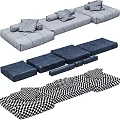 Navy Blue Leather Outdoor Sofa With Modular Design And Comfortable Cushions 3d model