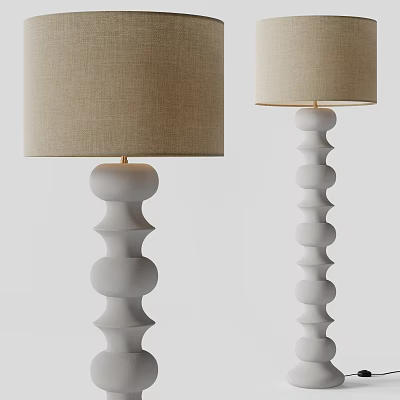 Modern Style Floor Lamp Featuring White Stacked Body And Beige Linen Shade 3d model