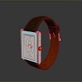 Practical Daily Use Watch With Brown Leather Strap Orange Lining Red Button And Transparent Dial